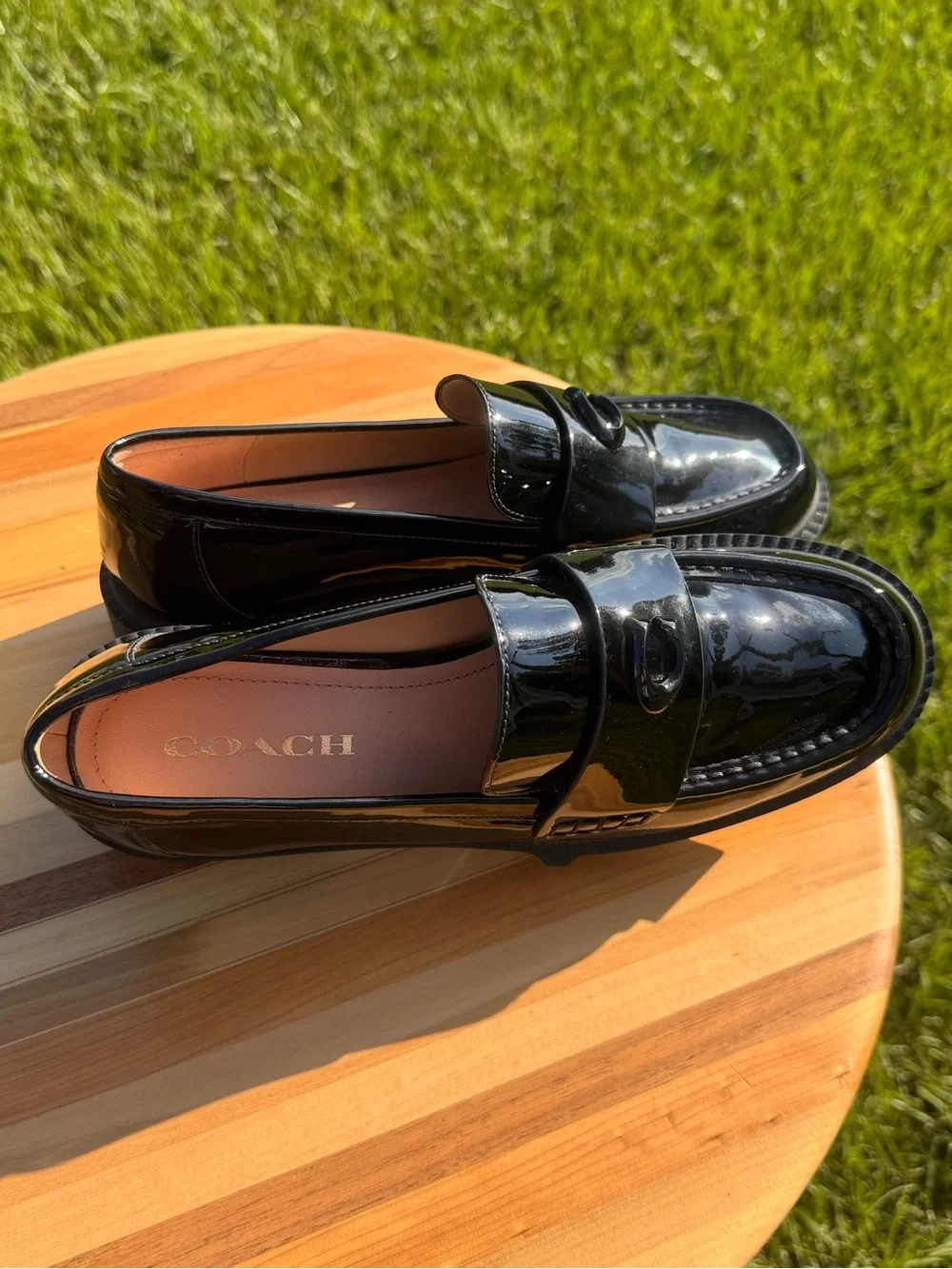 Ladies Coach Black Patent Leather Platform Loafers